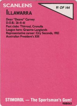 1988 Scanlens #91 Dean Carney Back